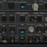 A320 overhead panel showing APU MASTER SW and START pushbuttons with AVAIL light illuminated.