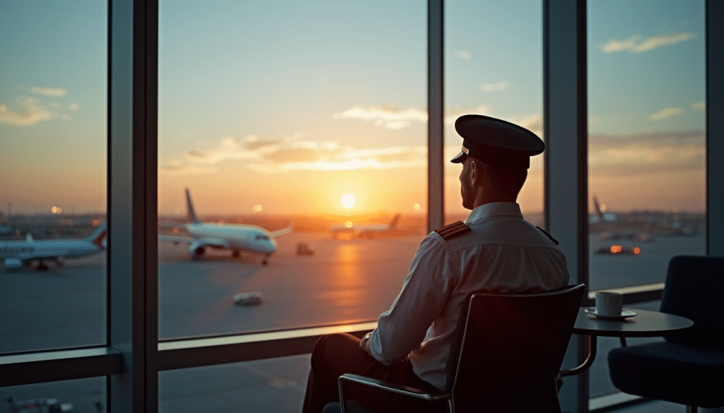 Commercial airline pilot reflecting on mental health before a flight