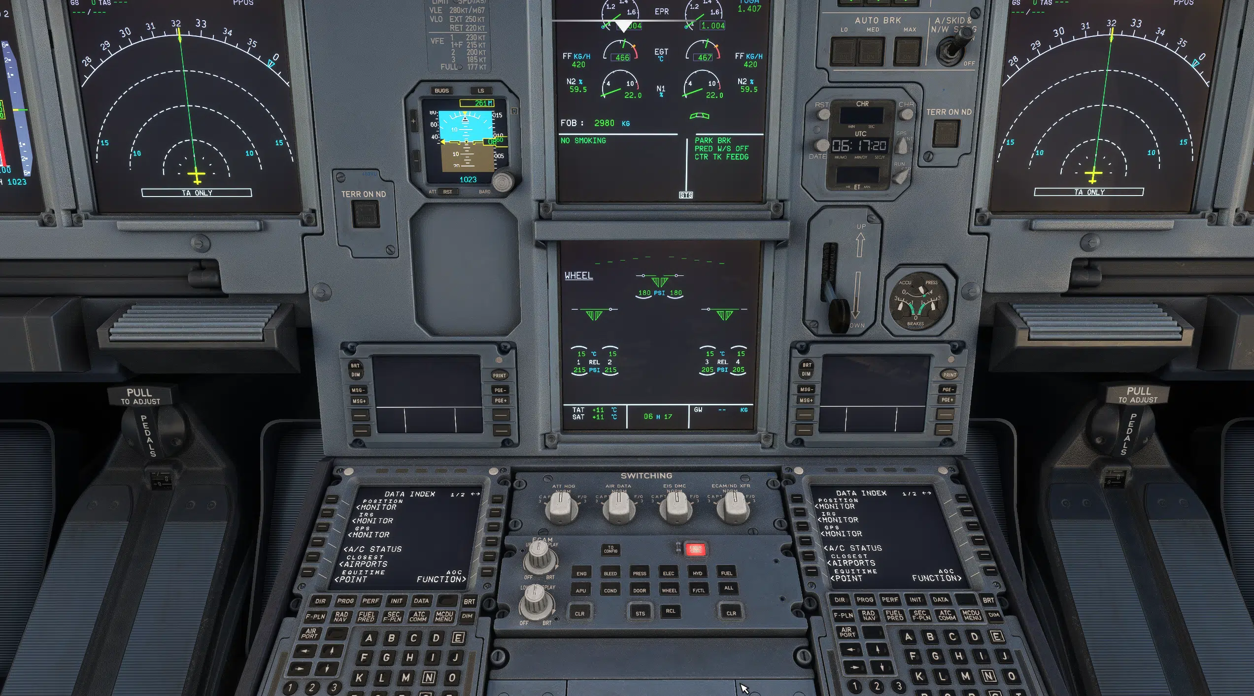 A320 switching panel EIS DMC selector used to reroute display computers during DMC failure
